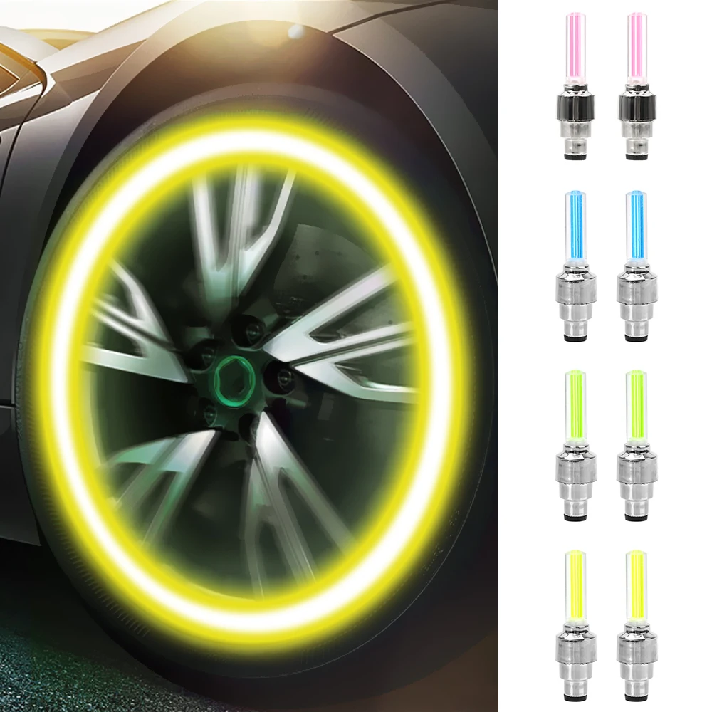 

2PCS Car Wheel LED Light Motocycle Bike Light Tire Valve Cap Decorative Tire Valve Cap Flash Spoke Neon Lamp Car Accessories