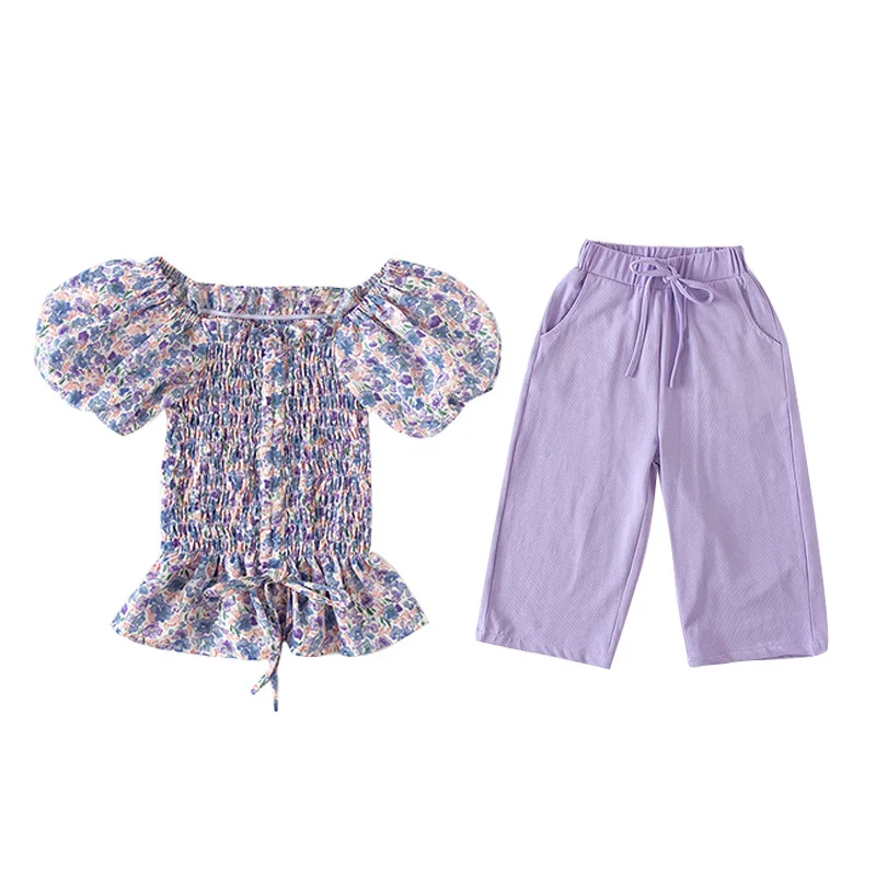 

2021 Summer Parent-child Outfit Mother and Daughter Short-sleeved Floral Two-piece Suit Family Matching Clothes