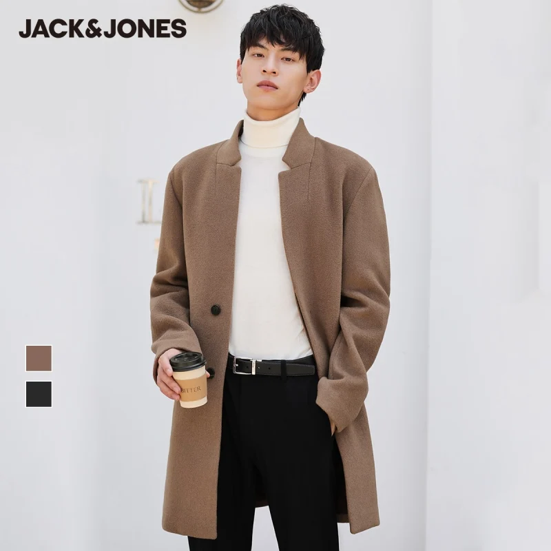 

JackJones Men's England Style Pure Color Warm Woolen Mid-length Woolen Overcoat | 219327521