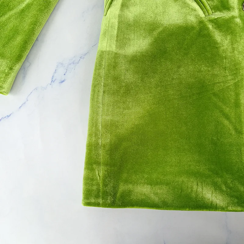2019 Autumn New Avocado Green Blazer Women Long Sleeve Turn Down Collar Double Breasted Casual Female Velvet Coat | Женская одежда