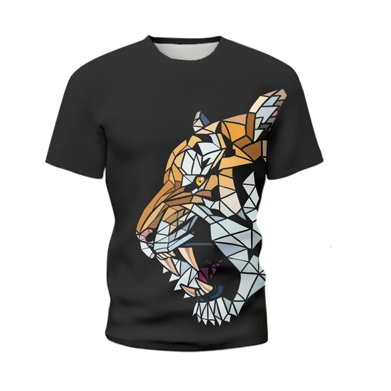 

Summer Men's Suit Chinese Suit Fun Animal Fashion Short Sleeve T-shirt Black New Retro Suit 3D Printing Fun Machine