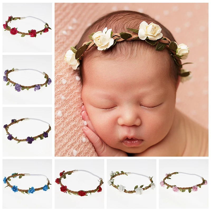 

Newborn Rose Flower Garland Chic Wedding Flower Kids Headband Elastic Hairband Crown Wreath Headdress Tiara Hair Accessorie