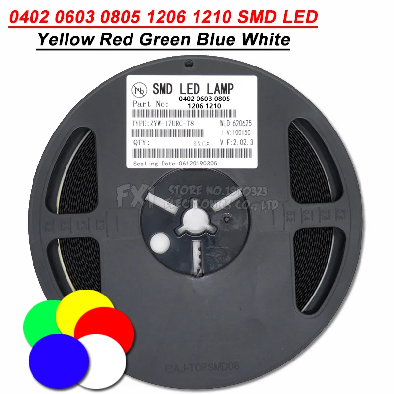 1 катушка 3000 шт. 0805 SMD светодиодный светильник желтый красный зеленый синий белый