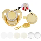 Пустая детская пустышка на цепочке с прищепкой, стразы для соски-пустышки с золотыми блестящими пользовательских персонализированные сублимации клипса для пустышки для младенцев соска 6 цветов