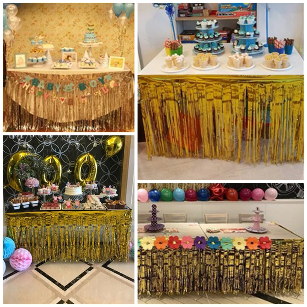 Металлическая бахрома из фольги стол юбка банкетный Трава мишура Мерцающая