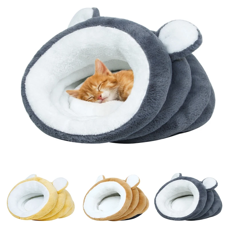

Забавная кровать для кошки, зимний теплый домик для щенка, кошки, пещера, плюшевый спальный мешок для домашних животных, подушка, коврик, пал...