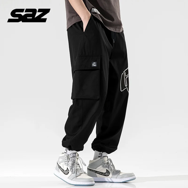 

SAZ 2021 Spring Autumn Korean Streetwear Trousers Mens FashionJogging Pants Men Baggy Hip Hop Ankle-Length Cargo Harem Pants