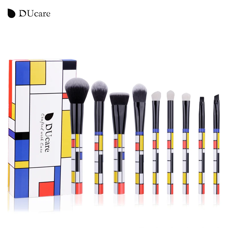 DUcare 9 шт Кисти для макияжа Кабуки козья шерсть макияж кисти основа тени век