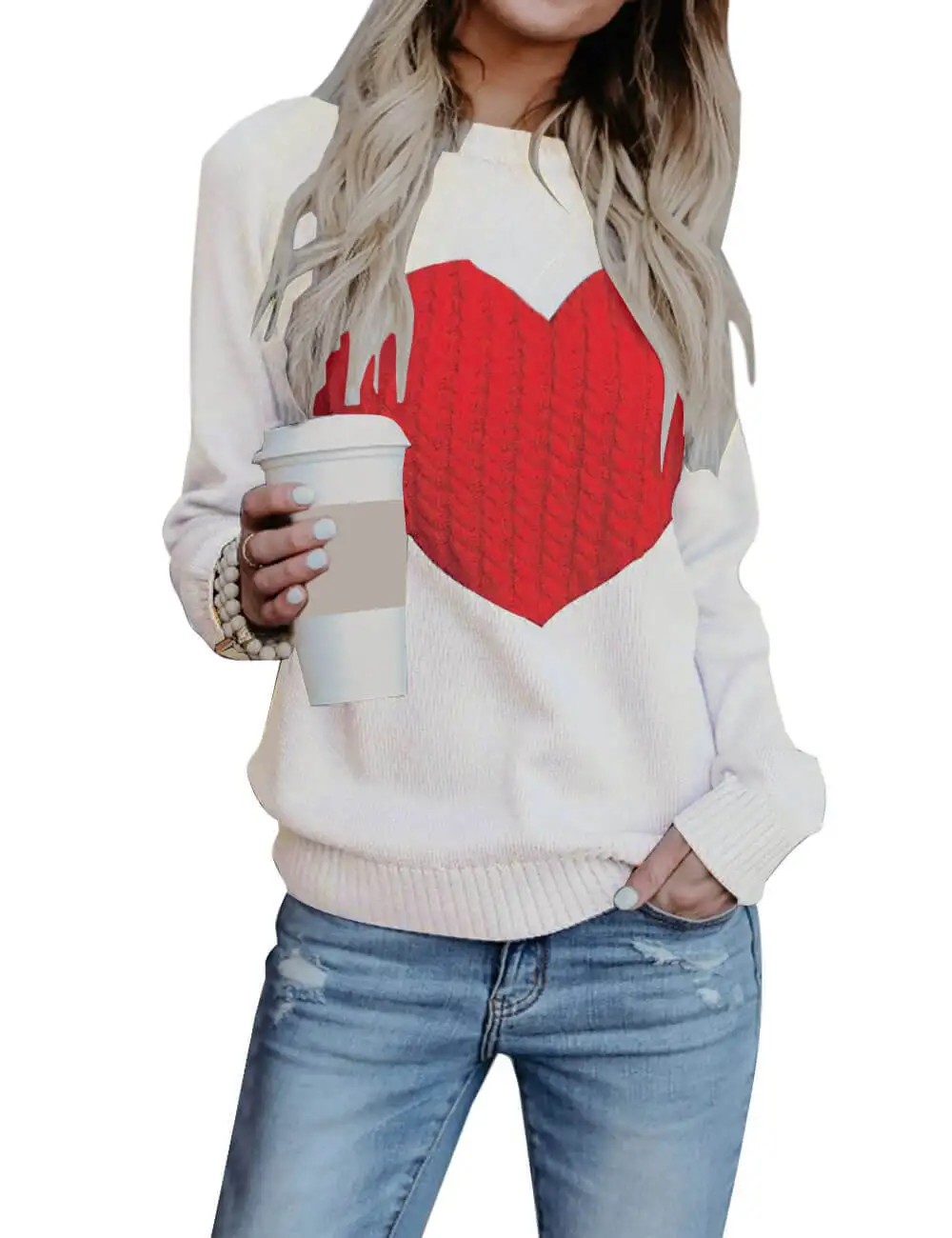 

2020 women's love sweater elegant o-neck loose women's knitted sweater leisure long sleeve warm oversized Pullover Sweater