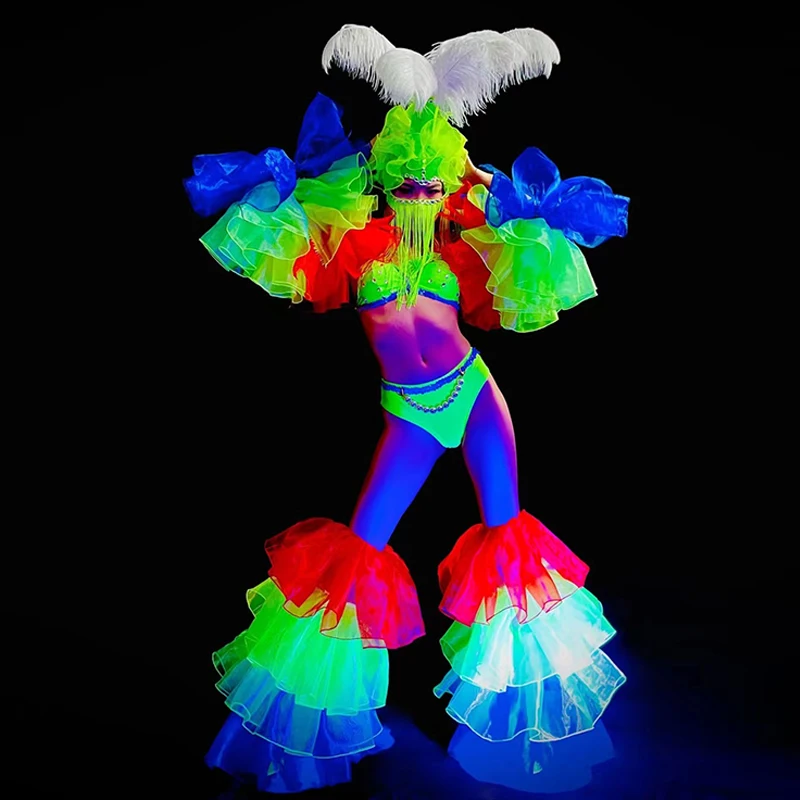 Флуоресцентные цветные креативные сценические костюмы с перьями головной убор