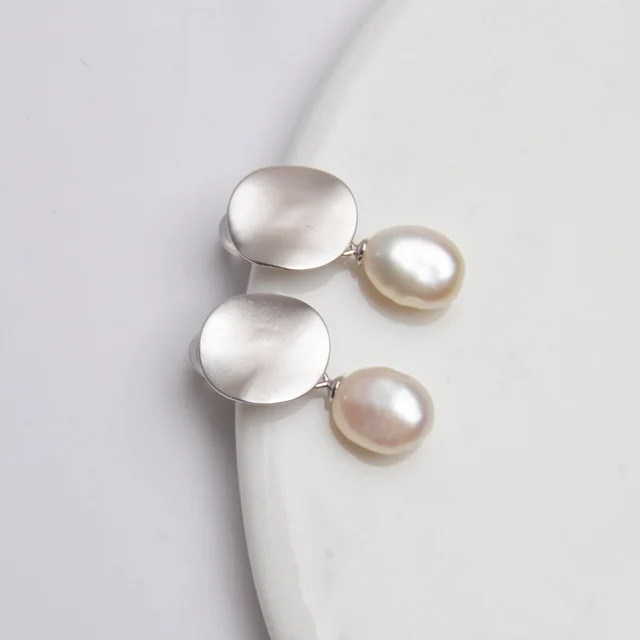 8-9mm(Silver) ASHIQI Настоящее серебро 925 проба Корейская серьга 12-13 мм большой натуральный пресноводный барочный жемчуг модные украшения для женщин - Цвет камня: 8-9mm(Silver)