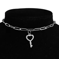punk stainless steel lover key lock cross pendant choker necklace steampunk box chain necklace collier best couple jewelry gift