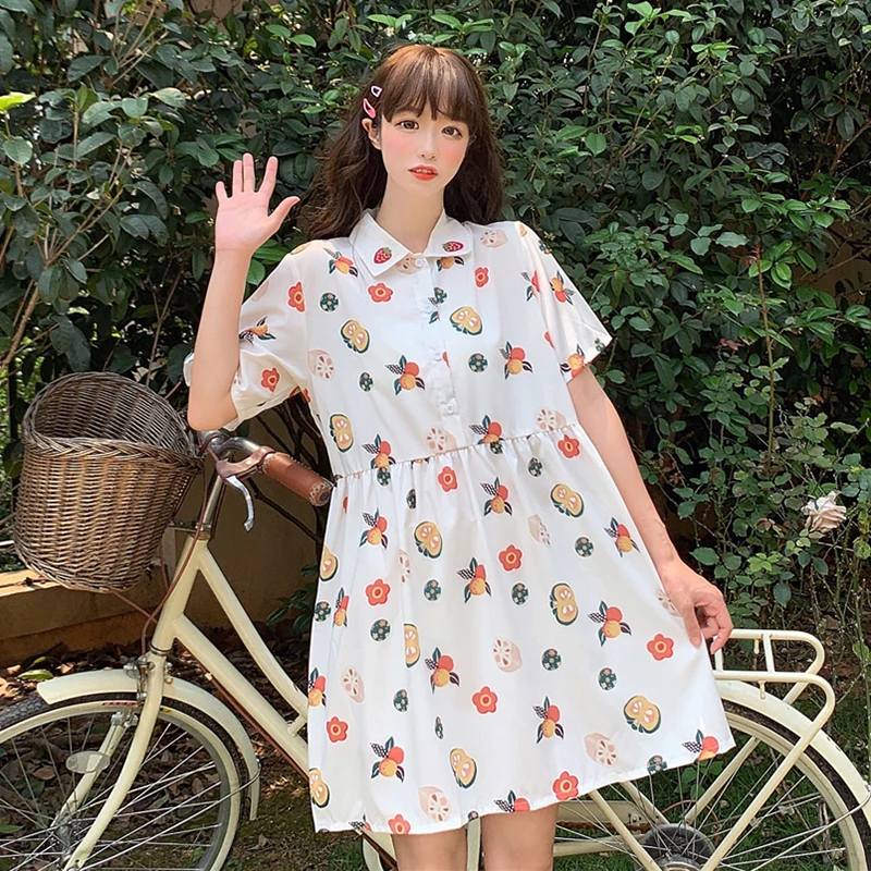 Женское платье с коротким рукавом и воротником поло летнее цветочным принтом в