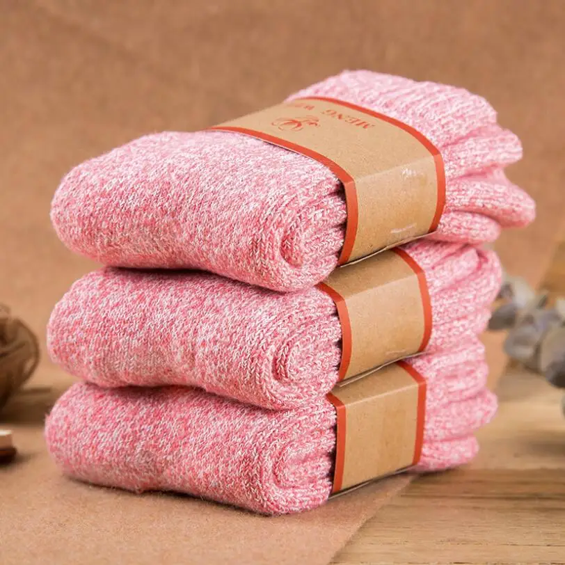 Women Solid Marled Socks Thick Warm Winter Socks Girls Thick Floor Socks Fuzzy Winter Ankle Socks Pink Short Socks 5 pairs/ lot