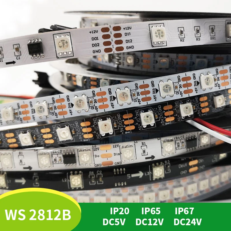 5m WS2812B SK6812 30/60/74/96/144 Pixels/m 2811ic Built-in 5050RGB Individually Addressable RGB LED Strip IP30/IP65/IP67 DC5V