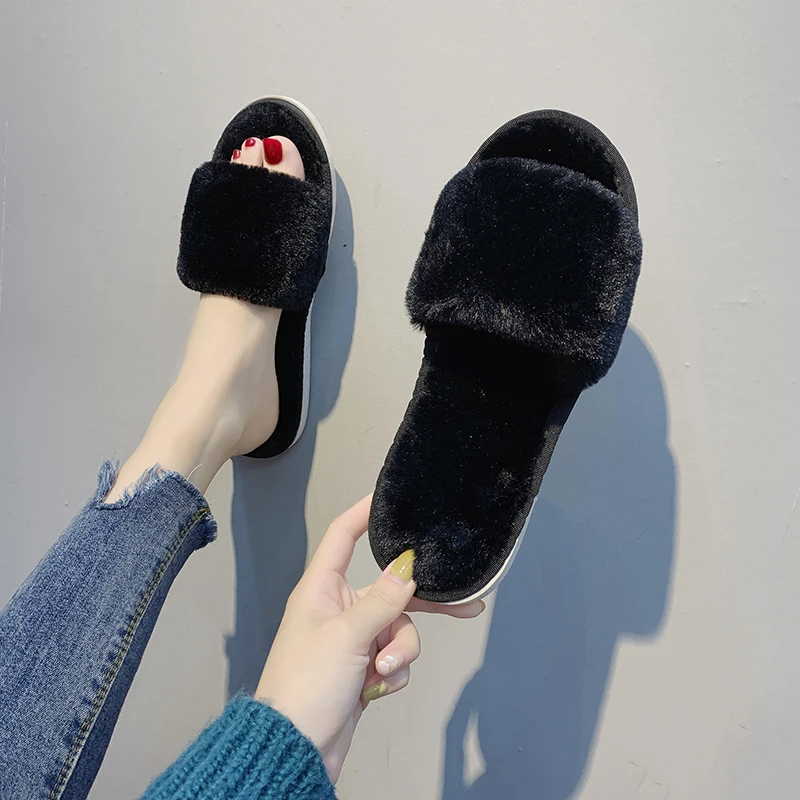 Женские дизайнерские Короткие Плюшевые тапочки зимние пушистые домашние
