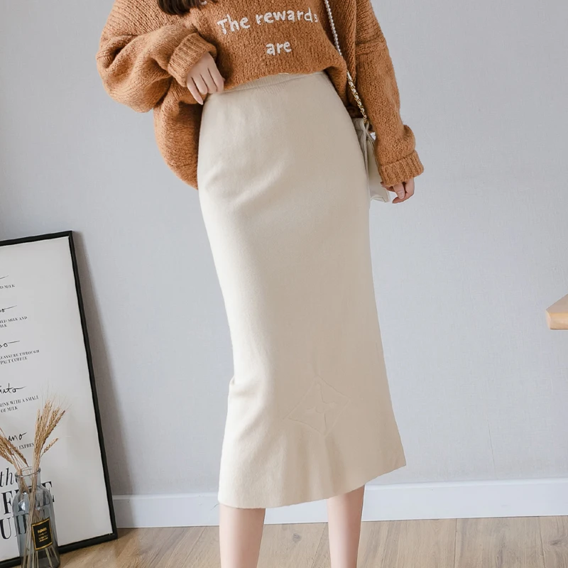 Женская трикотажная юбка 2019 осенняя и зимняя новая карандаш с высокой талией