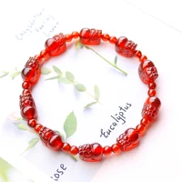 natural orange red garnet carved pixiu bead bracelet aura natural gem jewelry mens and womens energy stone bracelet gift