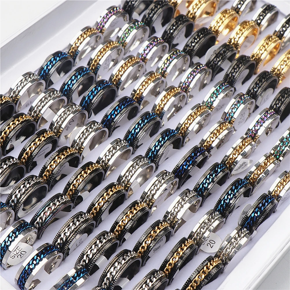 Anelli multicolori dell'acciaio inossidabile del filatore di modo di 30 pz/lotto per il commercio all'ingrosso di stile della miscela dei gioielli degli uomini delle donne