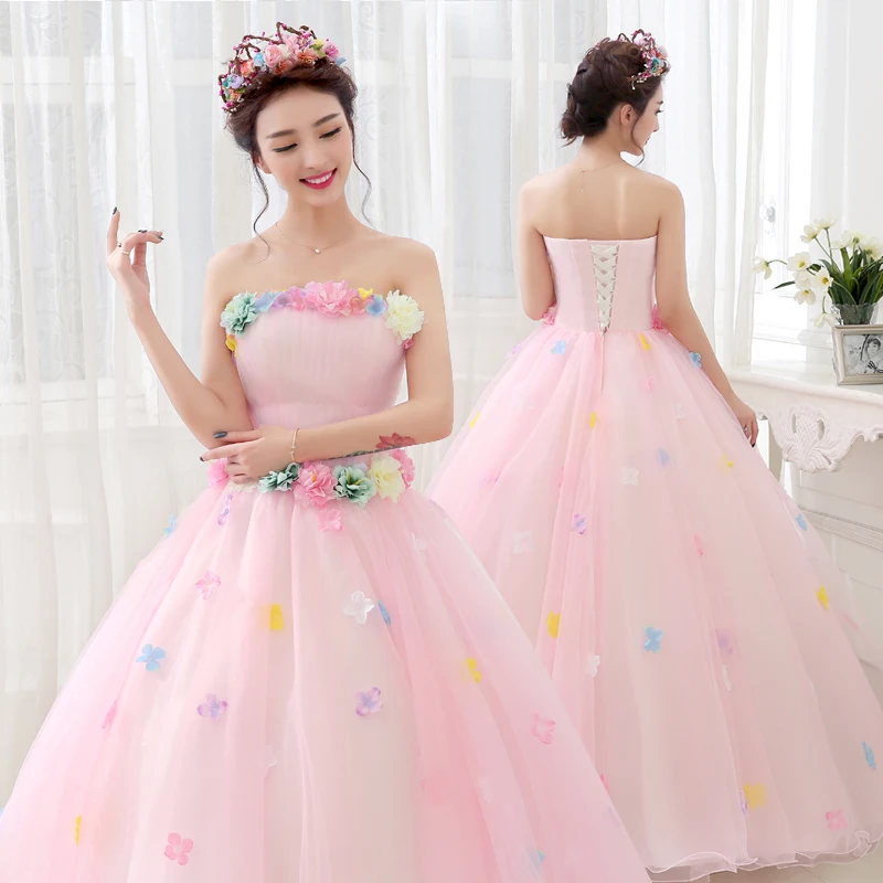 

Pink Party Dress Quinceanera Dresses Strapless Prom Dress Classic Flower Ball Gown Prom Dress Formal Dress Robe De Bal Vestidos