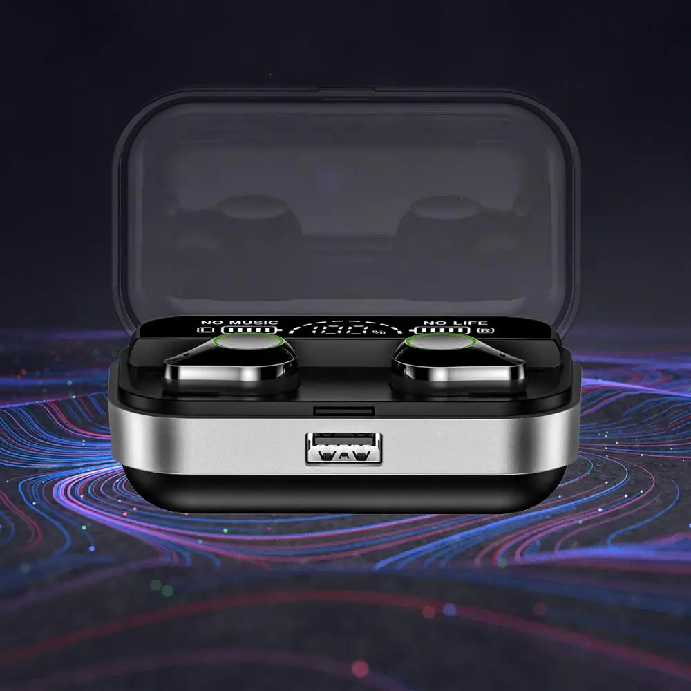 JEELOCK Bluetooth 5,0, беспроводные наушники, водонепроницаемые стерео спортивные наушники, гарнитура с громкой связью, светодиодный блок для зарядки - Цвет: Серебристый