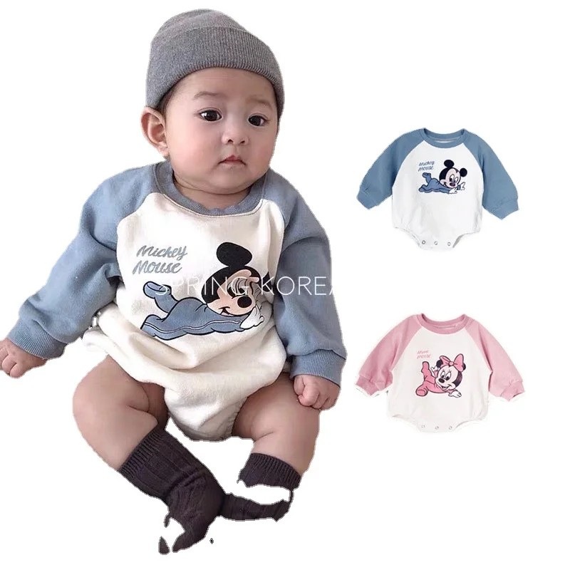 

Комбинезоны для младенцев, комбинезон для новорожденных девочек с длинным рукавом, одежда для мальчиков с Микки и Минни, весенне-осенняя хл...