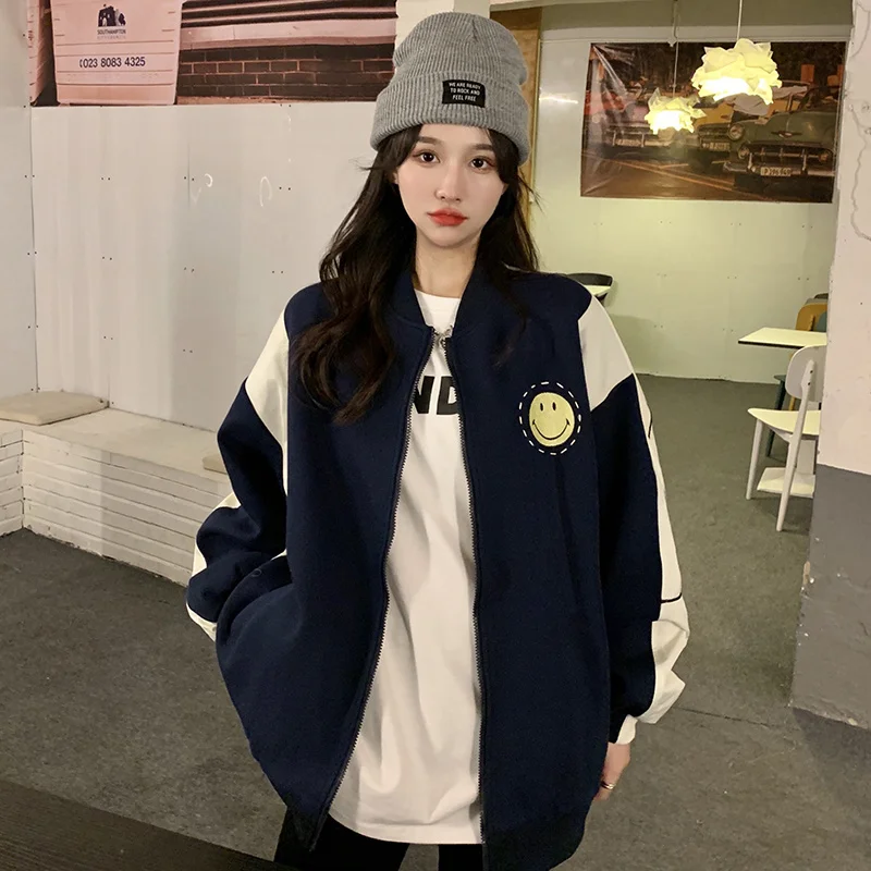 Куртка женская осенняя с принтом смайлика длинным рукавом | Женская одежда