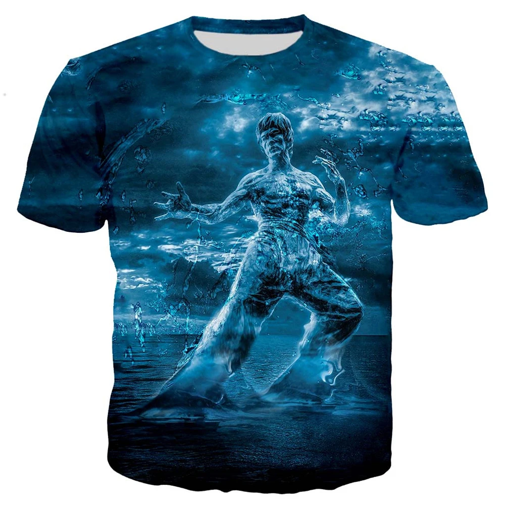 

2021 Summer New Style Bruce Lee New Fashion Cool 3D Printing Male T-shirt Casual Style Street National Hero Top