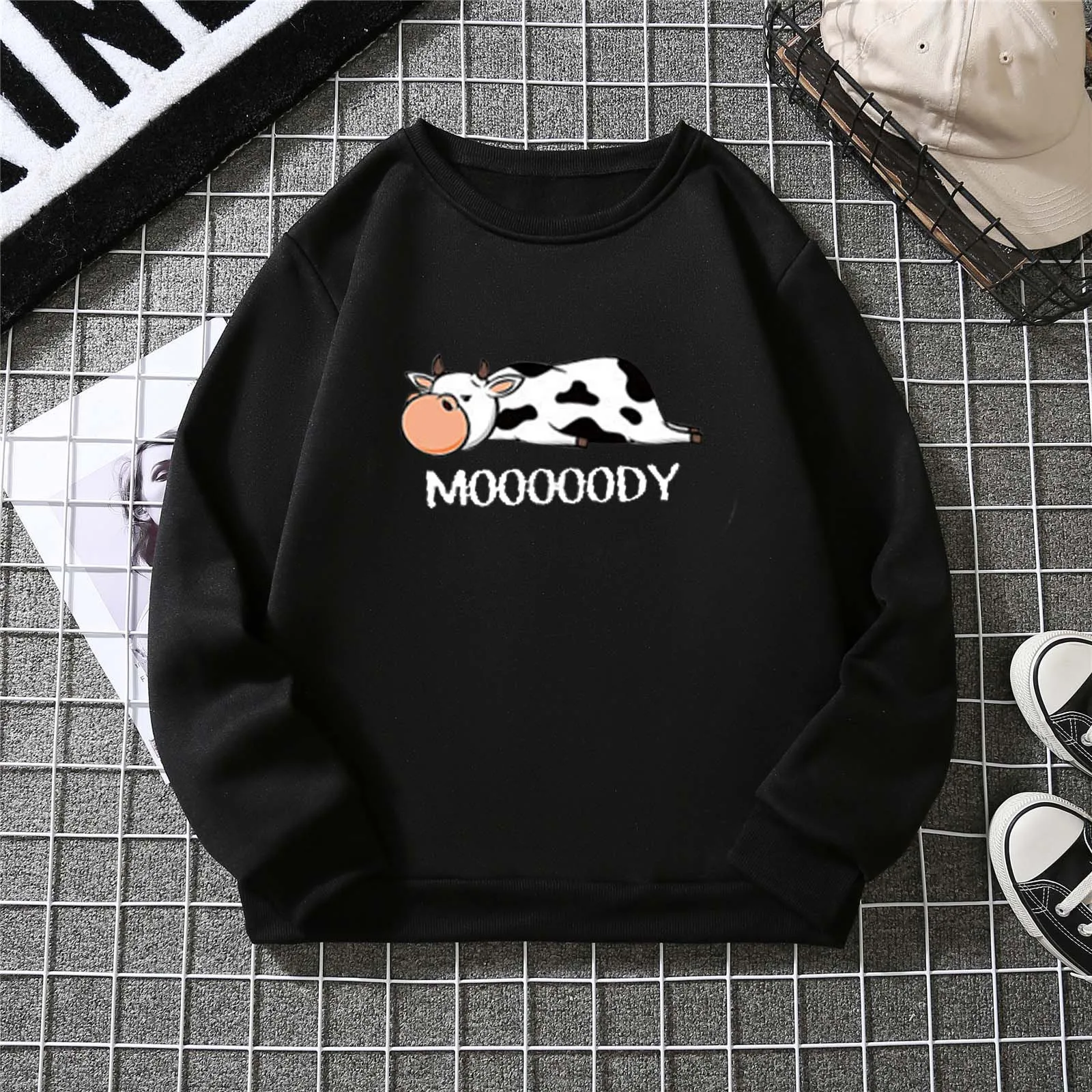 

New Women Autumn Sweatshirts Casual Cow Print Long Sleeve Sports Pullover Tops Harajuku Streetwear 2021 Sudaderas Mujer A40