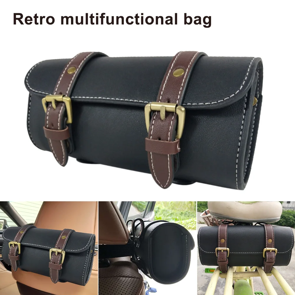 

Motorcycle Fork Bag PU Leather Saddlebag Roll Bag with Adjustable Fasteners Vintage Front Fork Handlebar Bag for Honda Yamaha