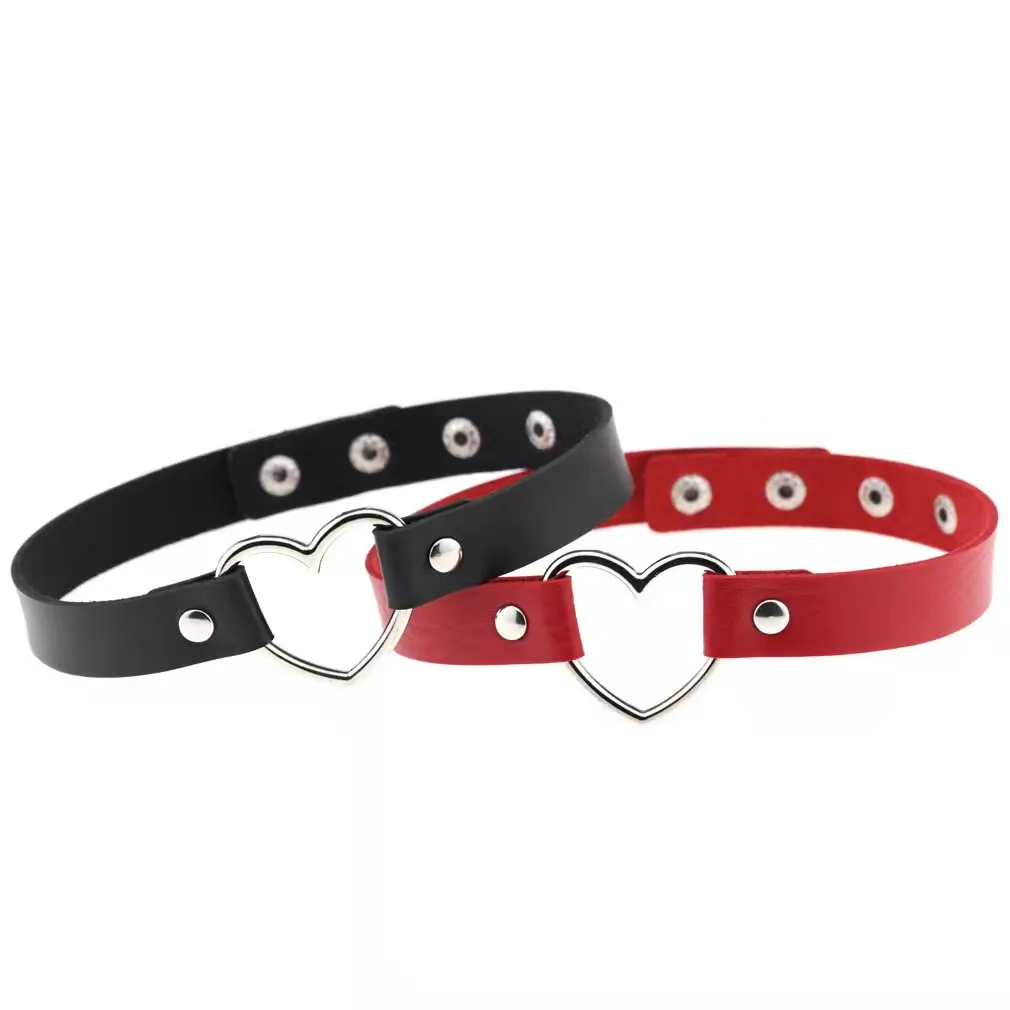 

1 PC 40cm Collar Punk Round Gothic Goth Choker Harajuku Summer Cool PU Leather Neck Buckle Rivet Belts Heart Garters For Women