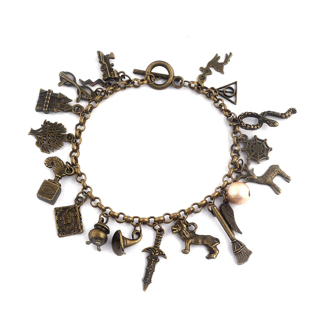Поттер Гриффиндор/хогварт тайм Тернер браслеты horcrux Дары смерти Темный знак Сортировка шляпа для мужчин женщин брелок браслет - Окраска металла: Светло-желтый, золотистый цвет