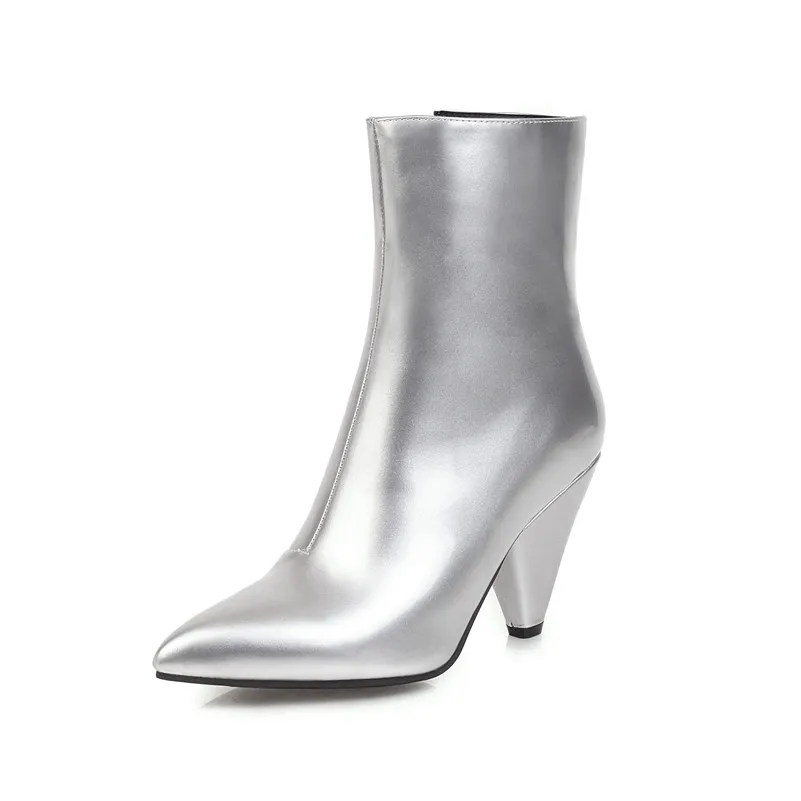 

FOREADA Spike Heel Short Boots Zip Pointed Toe Woman Boots Extreme High Heel Ankle Boots Female Shoes Autumn Winter White 35-46