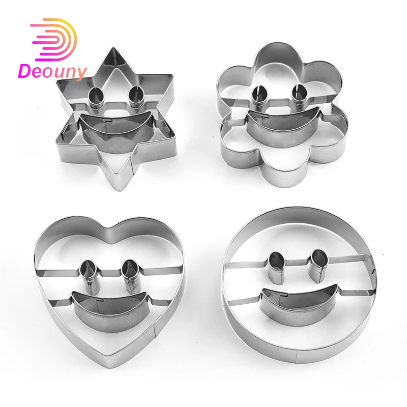 

DEOUNY 4 Pcs Smiley Stainless Steel Cookie Cutter Biscuit Mold Fondant Cake Sugar Mould Kitchen Baking Tool Bakeware Accessories