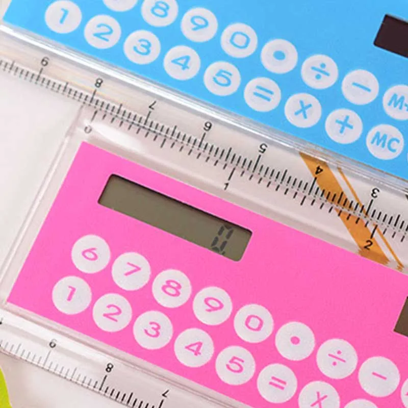 

Mini Calculator Magnifier Multifunction 10cm Ultrathin Ruler Student Office Stationery Supply PUO88