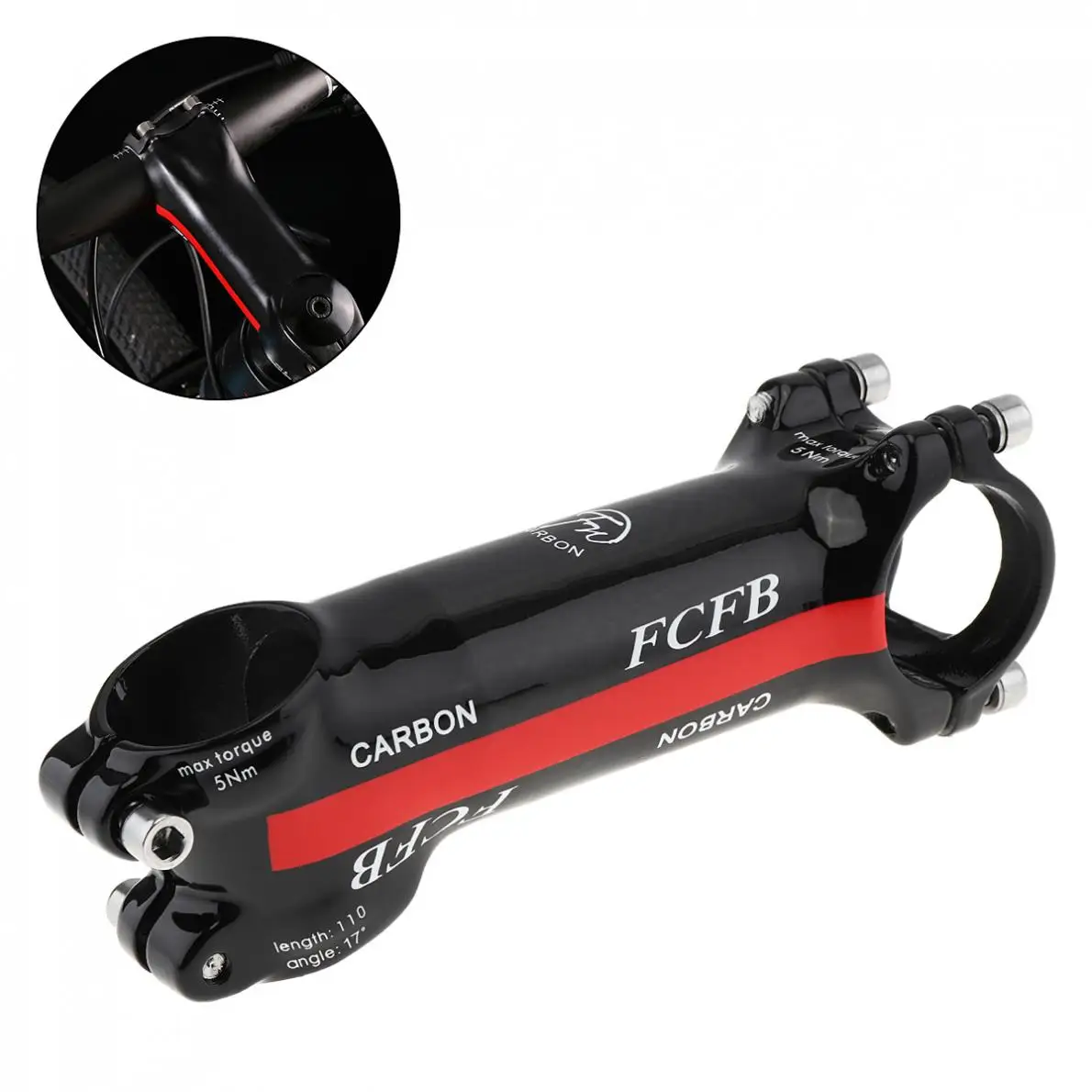 

Aluminum Carbon Fiber Riser Rod Stem Carbon Fiber Bicycle Ultralight Stem Carbon Handle 28.6-31.8MM 17Degree