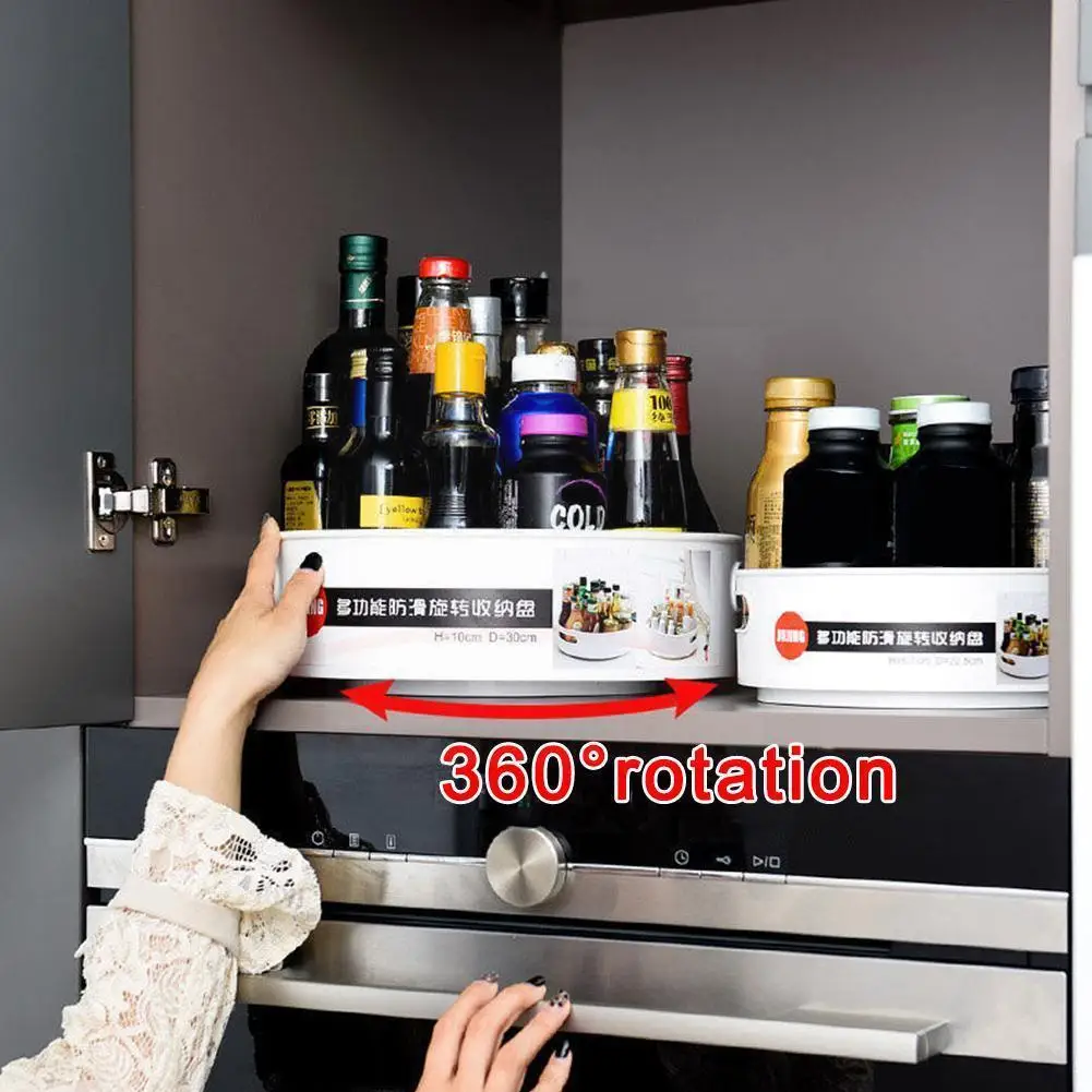 

Multi-function Anti-skid Rotary Storage Tray Display Kitchen Bathroom Rotary Cosmetic Shelf 360 Rotation Plastic Desk Party B6g0