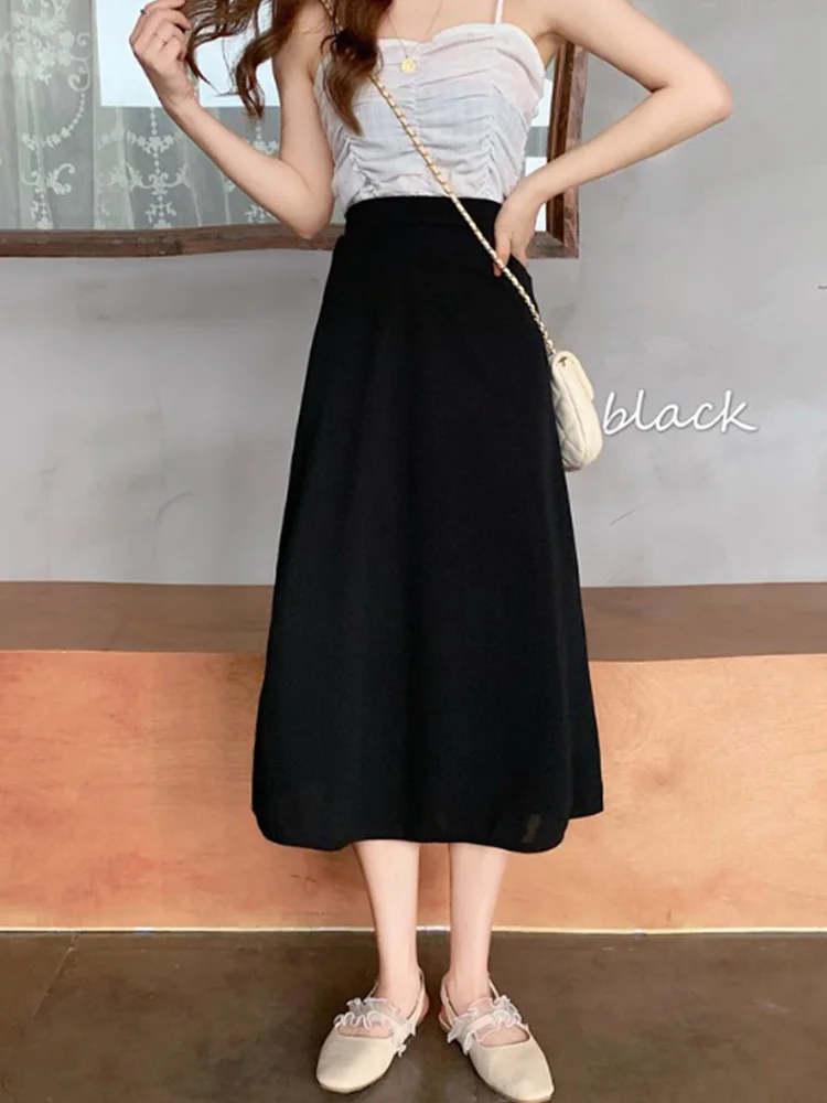 

Summer 2021 new skirts over the knee mid-length package skirt high waist a-line skirt