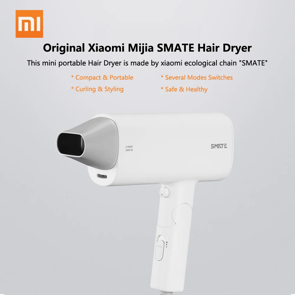 Xiaomi Mijia SMATE фен для волос, дорожный бытовой фен, инструменты для укладки волос, фен для горячей и холодной воды, 220 В, 1600 Вт, вентилятор с американской вилкой