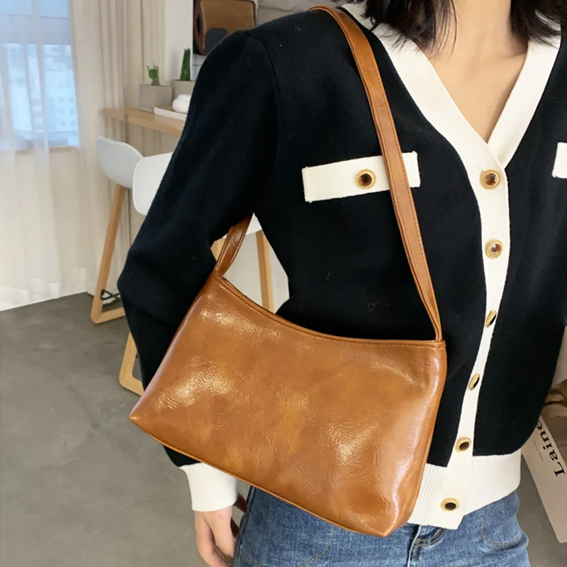 

Solid Color Shoulder Bags Women Leather Vintage Bag Zip Messenger Pack Style Bolsa Feminina Retro Totes Purse and handbag 2020