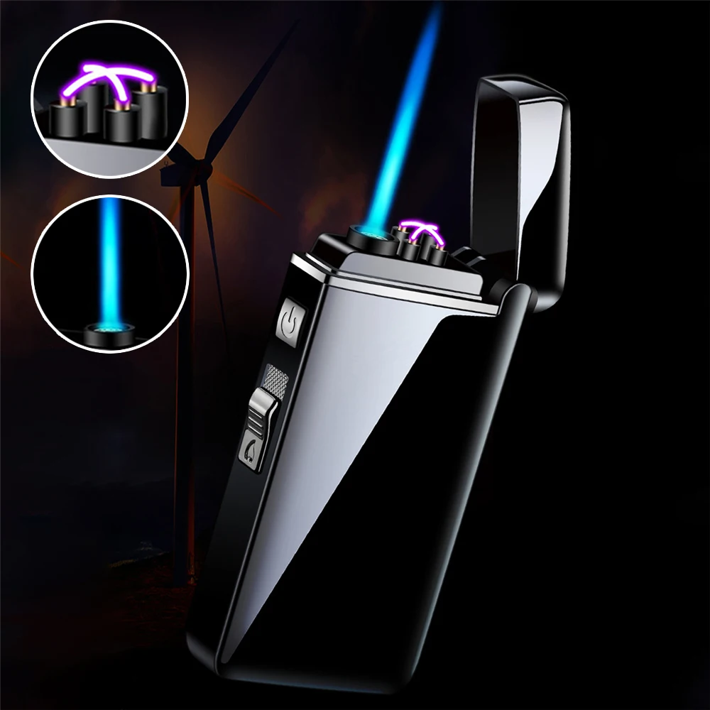Новая металлическая USB двойная дуговая электрическая зажигалка для сигарет Jet Flame