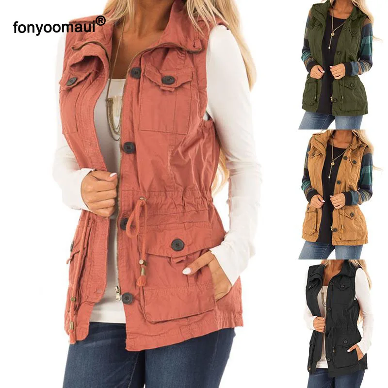 Осенняя теплая винтажная однотонная приталенная куртка без рукавов жилеты для