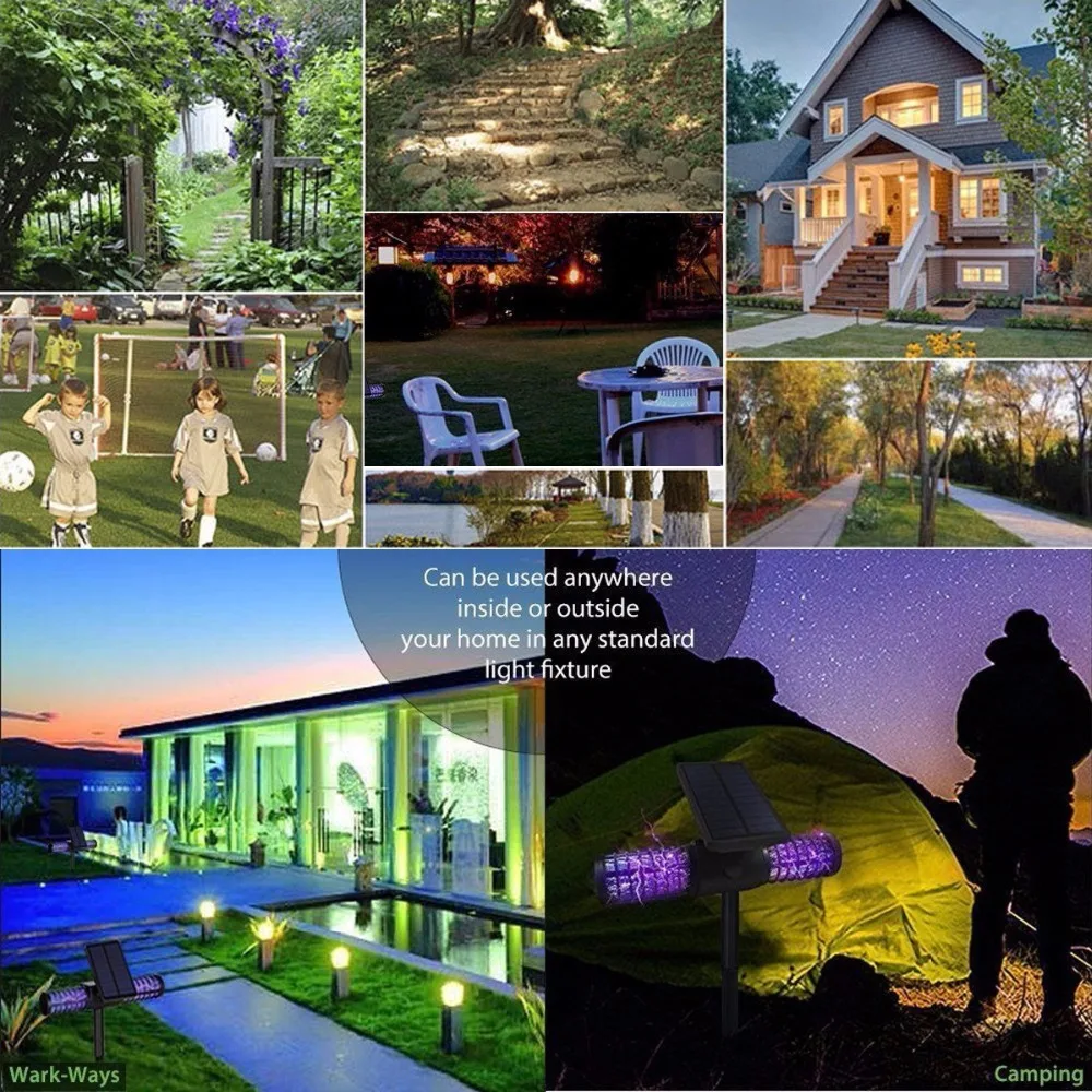 

Solar Powered LED Outdoor Yard Garden Lawn Light Insect Mosquito Killer Lamp Pest Bug Zapper Zapper Killer Trapping LED Lamp