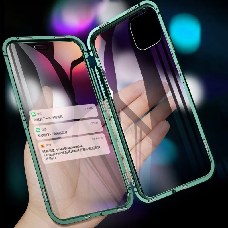 Защищающий от подсматривания магнитной адсорбции чехол для iphone 11 Pro Max Магнит двухсторонняя, для стекла чехол для iphone 11 обложки iphone 11 корпус под плетенную сумку