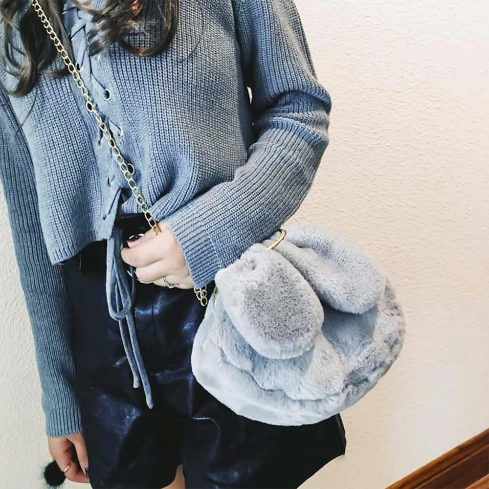 

2021 Plush Bolsos Luxury Designer Handbags for Women and Girl 3D Rabbit Shape High Quality Soft Cute Shoulder Crossbody Bag