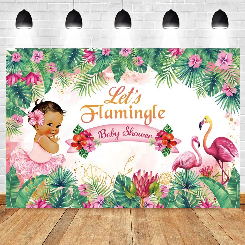 

Summer Tropical Hawaiian Beach Luau Floral Flamingo Birthday Backdrop for Photography Baby Shower Photocall Studio Background