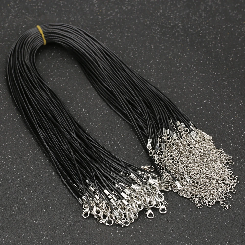 

50pcs 1.5mm Black Wax Leather Rope Cord String 45+5cm Chain With Lobster Clasp DIY Jewelry Findings Accessories Wholesale Bulk
