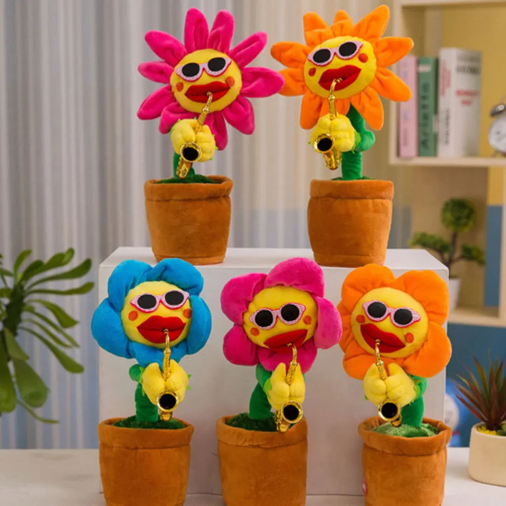 

1pc Creative Sunflower Saxophone Plush Doll Singing Dancing USB Charging Plush Doll for Kids Friends (Red 60 Songs without B