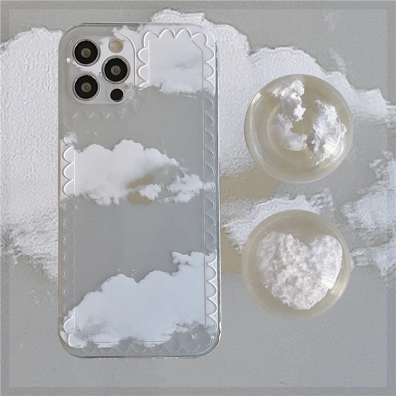 

INS Crystal clouds bracket stand Phone Case for iphone 12 12Pro Max 13 11 11pro X Xs Max XR 7 8 Plus Clear silicone cover