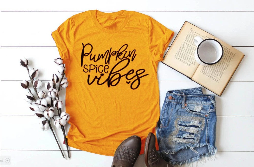 Футболка с изображением тыквы и специй желтая повседневная женская футболка на